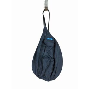 KAVU Original Rope Sling Bag Polyester Crossbody Backpack Black EUC Brown Strap